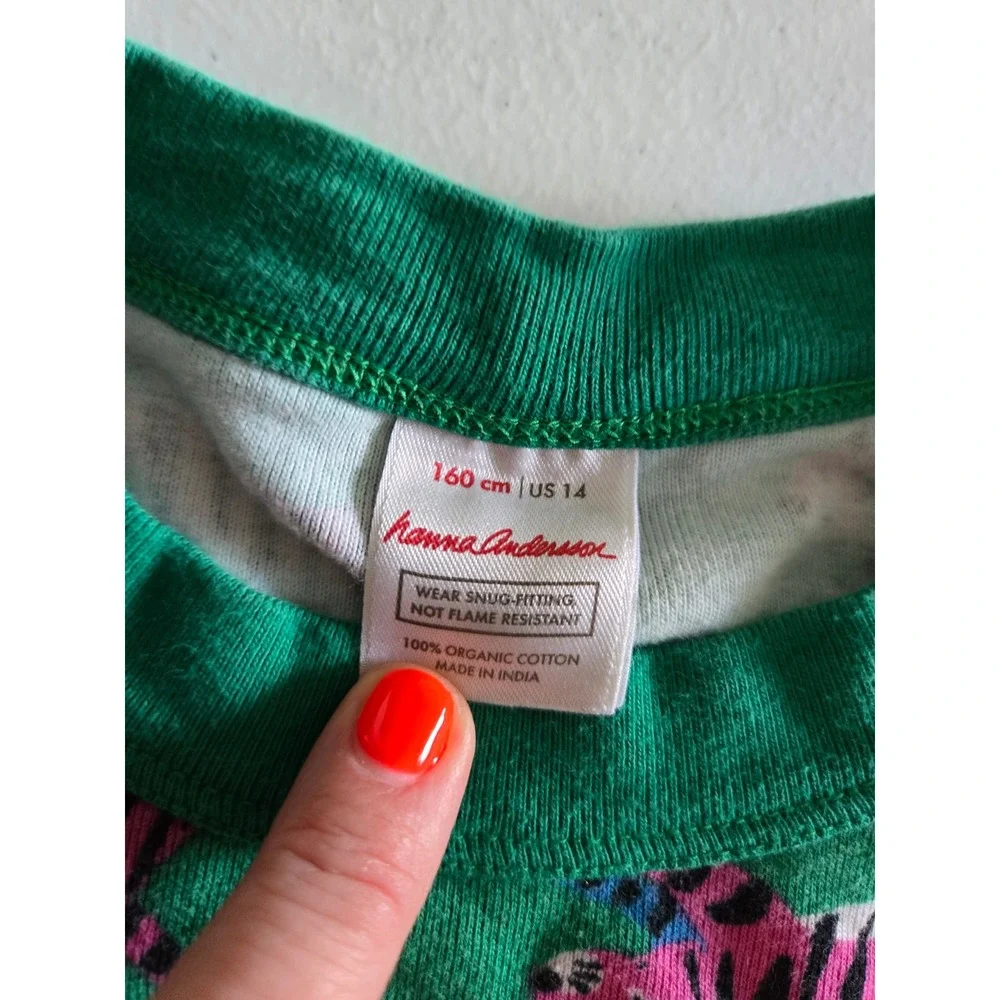 Hanna Andersson 160 Pajama Set Kids 14 Green Pink Tiger Print Organic Cotton
